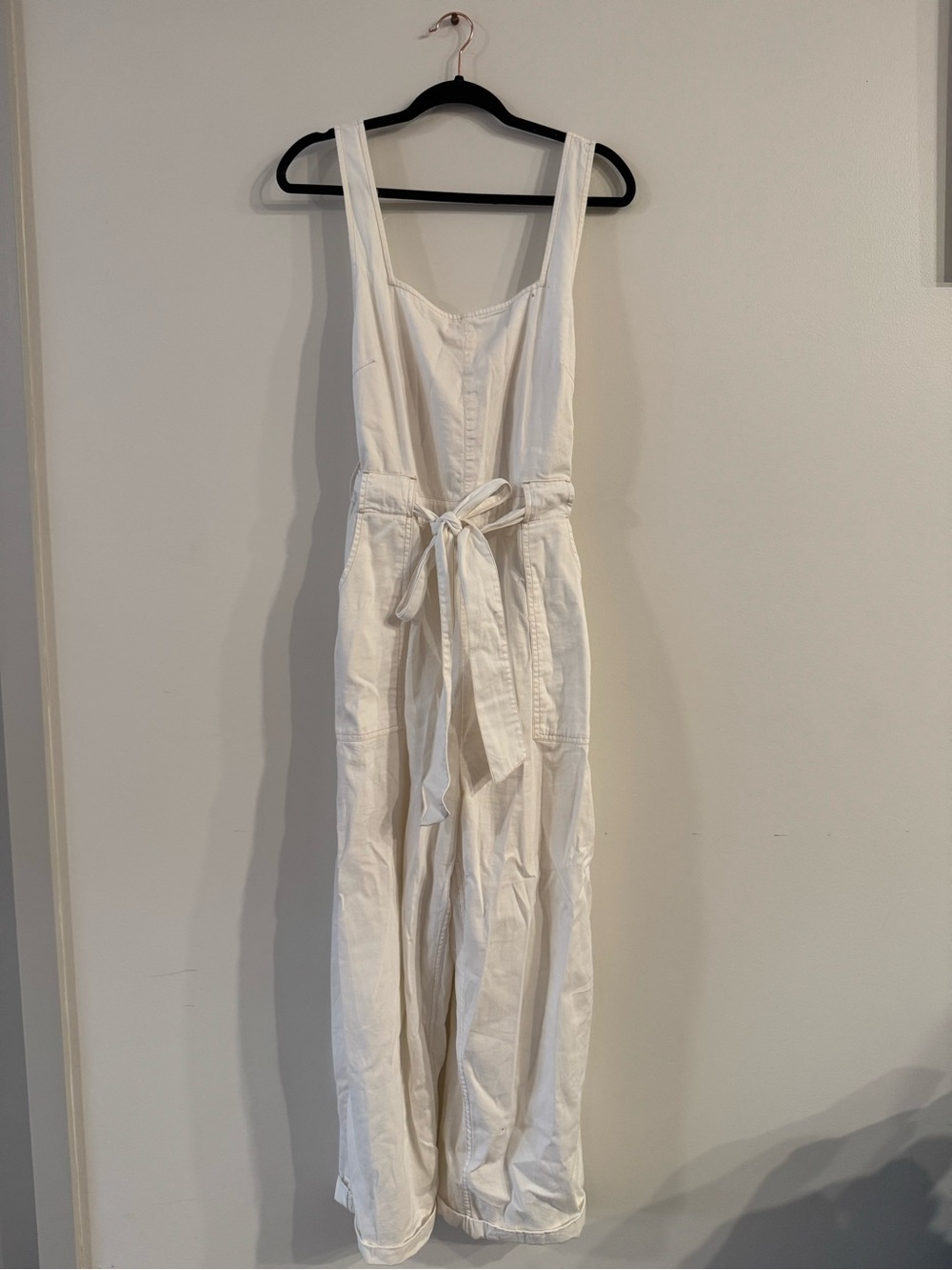 American Eagle Outfitters Cream Tie-Waist Linen Jumpsuit
